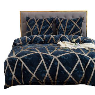 Pościel polarowa 160x200 welur granatowa beżowa geometria