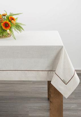 Obrus dekoracyjny NATU-9 145x350 Eurofirany naturalny z brązową lamówką