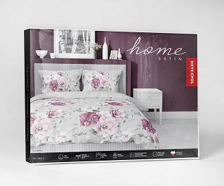 Pościel satynowa 160x200 szara różowe bordowe kwiaty malwy róże