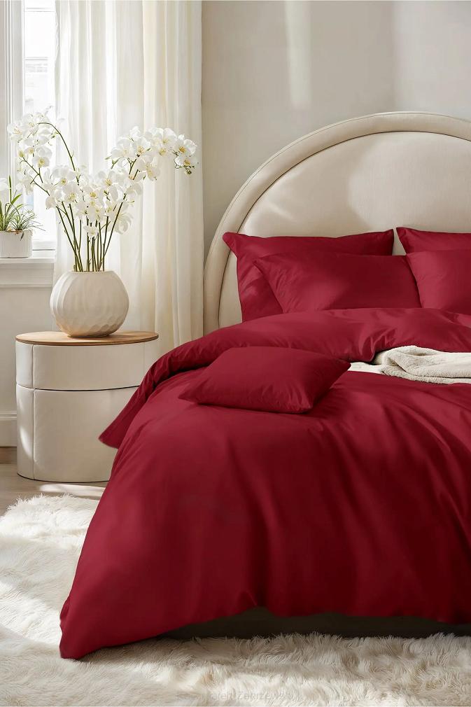 Bordowa Pościel Jednobarwna Satyna Bawełniana 140x200