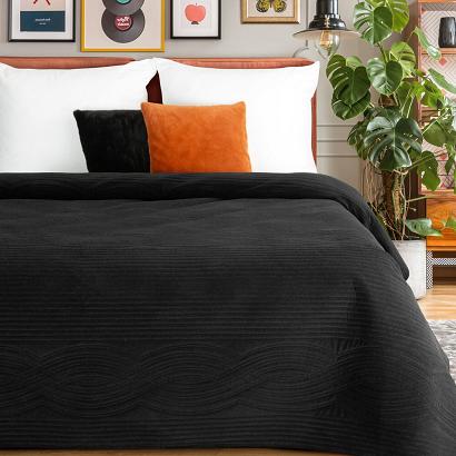 Narzuta dekoracyjna VELVET2 220x240 czarna pikowana w fantazyjny geometryczny wzór