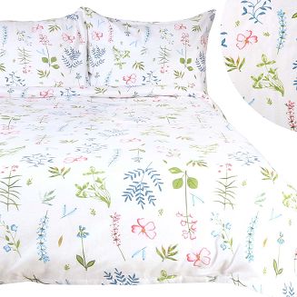 Pościel flanelowa FLANELOVE 220x200 biała w kolorowe kwiaty