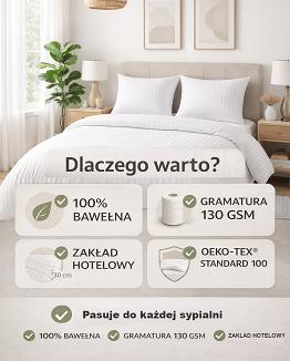 Komplet pościeli hotelowej adamaszek bawełniana 200x220 biała