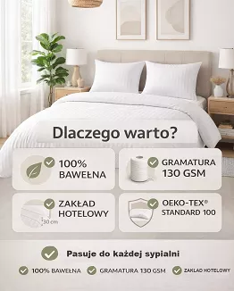 Komplet pościeli hotelowej adamaszek bawełniana 200x220 biała