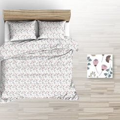 Pościel flanelowa 160x200 kwiaty na białym tle