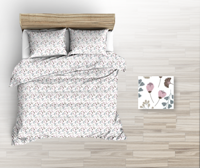 Pościel flanelowa 160x200 wzór kwiaty na białym tle