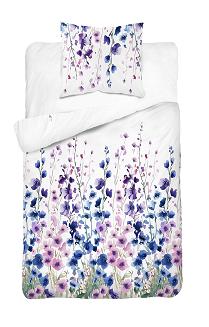 Pościel bawełniana 140x200 Detexpol biała różowe niebieskie ostróżki