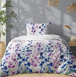 Pościel bawełniana 140x200 Detexpol biała różowe niebieskie ostróżki