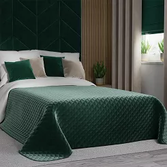 Narzuta dekoracyjna VELVI 220x240 pikowana w geometryczny wzór szmaragdowa