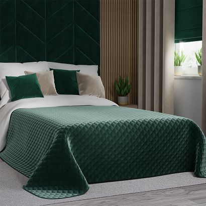 Narzuta dekoracyjna VELVI 220x240 pikowana w geometryczny wzór szmaragdowa