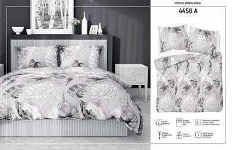 Pościel bawełniana 200x220 Detexpol szara fioletowa w liście