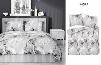 Pościel bawełniana 200x220 Detexpol szara fioletowa w liście