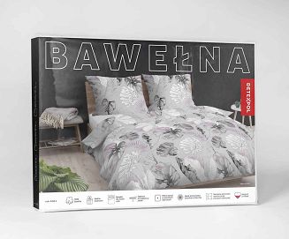 Pościel bawełniana 200x220 Detexpol szara fioletowa w liście