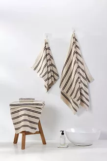 Ręcznik Bawełniany LINE 30x50 vintage beżowy w brązowe paski