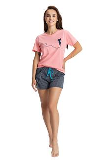 Piżama damska LUNA kod 672 różowa z kotem