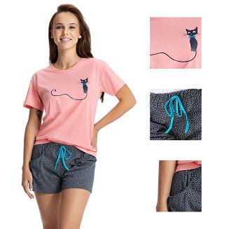 Piżama damska LUNA kod 672 różowa z kotem