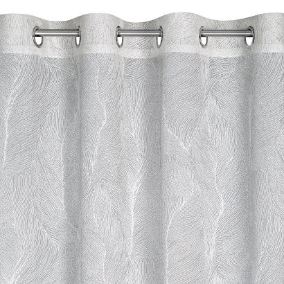 Zasłona gotowa na przelotkach LINNEA 140x250 Eurofirany biała żakardowa z motywem botanicznym