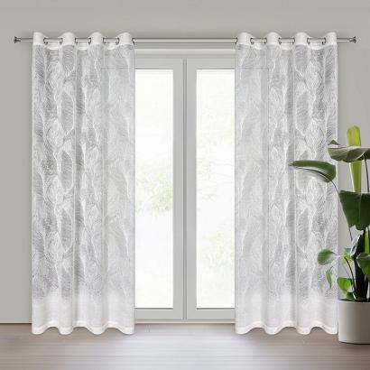 Zasłona gotowa na przelotkach LINNEA 140x250 Eurofirany biała żakardowa z motywem botanicznym