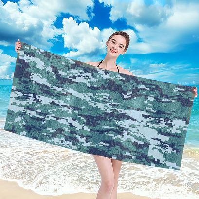 Ręcznik plażowy 100x180 granatowy zielony piksele
