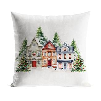 Poszewka dekoracyjna świąteczna ZIMOWE MIASTECZKO 40x40 welwetowa wielokolorowa