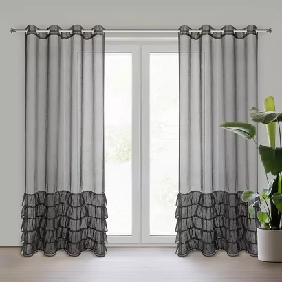 Firana gotowa na przelotkach CARLI 140x250 Eurofirany czarna falbany cyrkonie