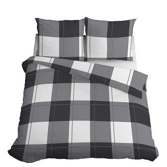 Pościel satynowa 200x220 czarna szara biała krata