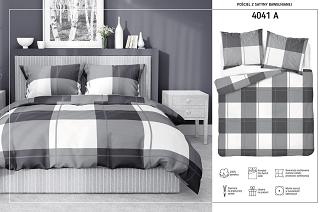 Pościel satynowa 200x220 czarna szara biała krata