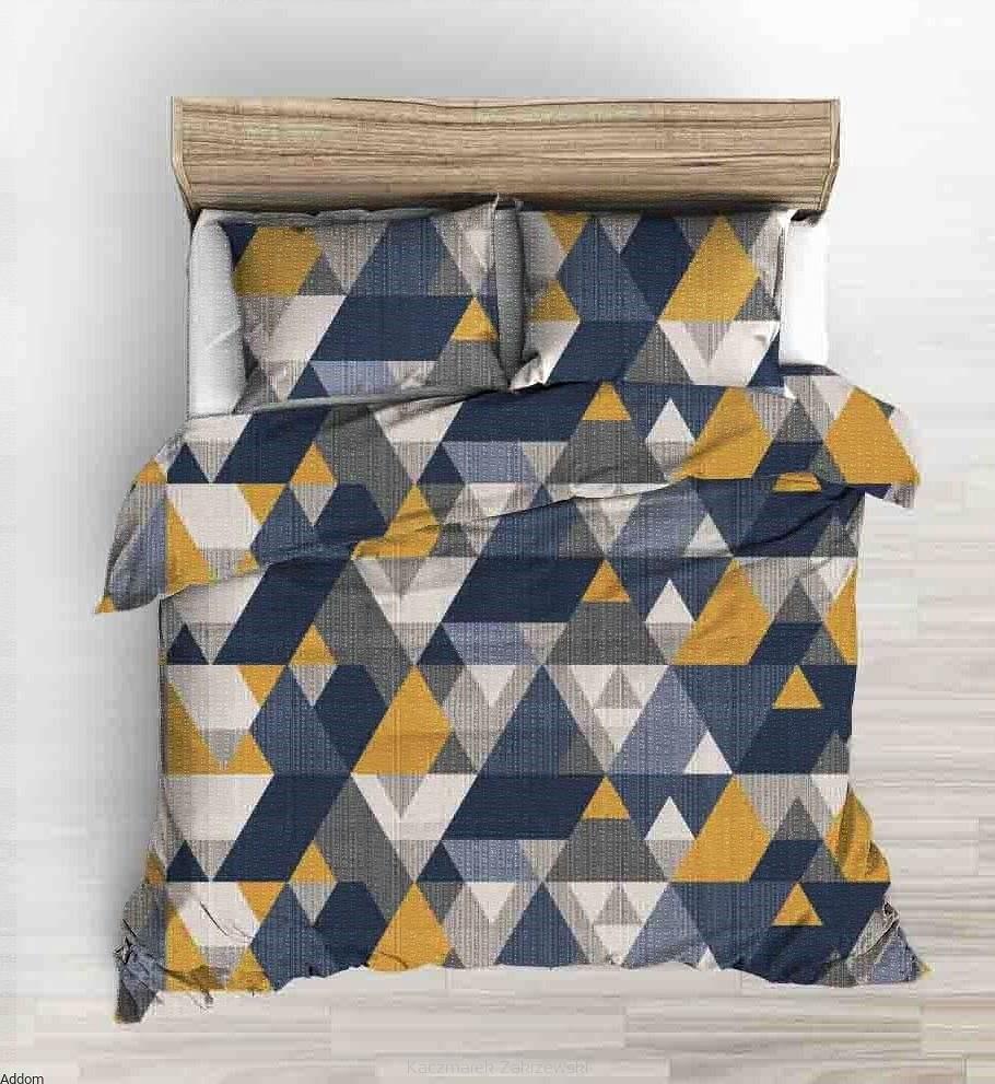 Pościel z kory 140x200 granatowe żółte beżowe trójkąty