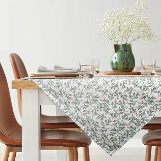Obrus dekoracyjny wodoodporny ERIN 140x220 Eurofirany biały zielony w oliwne gałązki