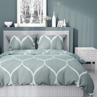 Pościel satynowa 160x200 Detexpol miętowa turkusowa w geometryczne łuki