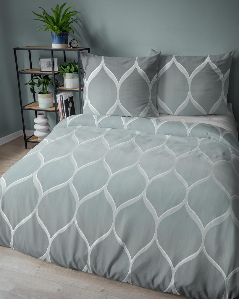 Pościel satynowa 160x200 Detexpol miętowa turkusowa w geometryczne łuki