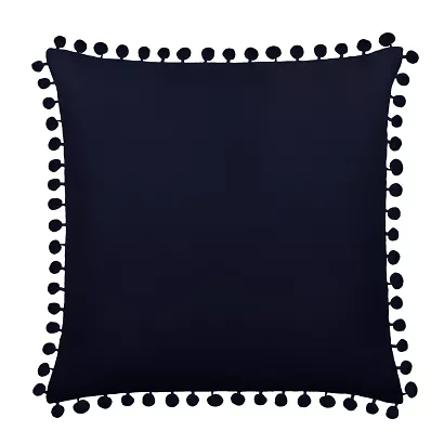 Poszewka dekoracyjna FLUFFY 45x45 granatowa z pomponami