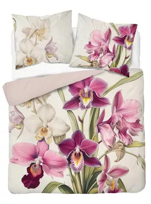 Pościel 3D z mikrofibry 220x200 kremowa różowa egzotyczne storczyki orchidee