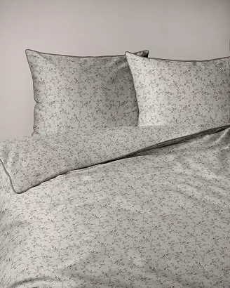 Pościel z perkalu Lamé Percale 220x200 beżowa drobne kwiaty ozdobna lamówka biza