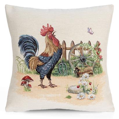 Poszewka dekoracyjna gobelin 45x45 Eurofirany naturalna grafitowa kogut na podwórku