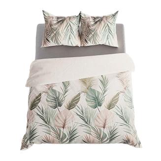 Komplet pościeli LUSH z bawełny satynowej 220x200 kremowa oliwkowa beżowa egzotyczne liście