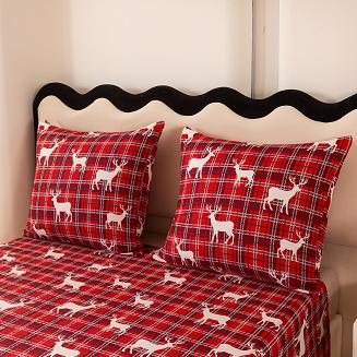 Pościel świąteczna 140x200 czerwona biała krata renifery