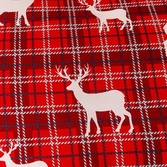 Pościel świąteczna 140x200 czerwona biała krata renifery
