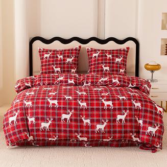 Pościel świąteczna 140x200 czerwona biała krata renifery
