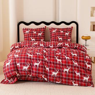 Pościel świąteczna 140x200 czerwona biała krata renifery