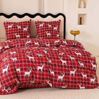 Pościel świąteczna 140x200 czerwona biała krata renifery