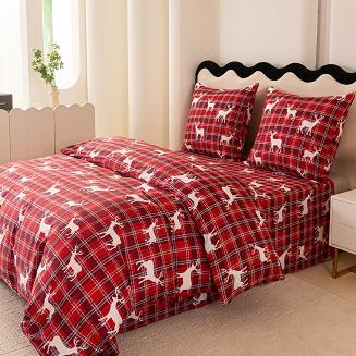 Pościel świąteczna 140x200 czerwona biała krata renifery