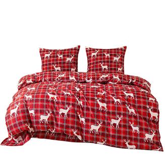 Pościel świąteczna 140x200 czerwona biała krata renifery