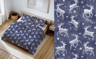 Pościel bawełniana świąteczna 160x200 granatowa biała zaczarowane renifery