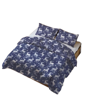 Pościel bawełniana świąteczna 160x200 granatowa biała zaczarowane renifery
