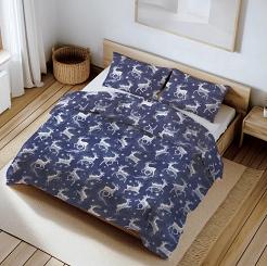 Pościel bawełniana świąteczna 160x200 granatowa biała zaczarowane renifery