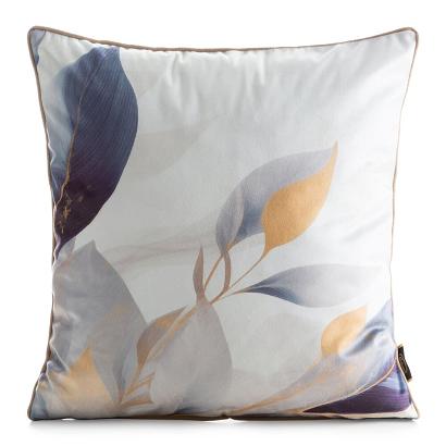 Poszewka dekoracyjna VELVET 45x45 Eurofirany biała złota niebieska akwarelowe liście