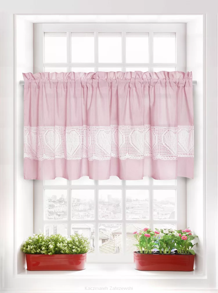 Firana gotowa zazdrostka LACE 90x150 pudrowa z koronką