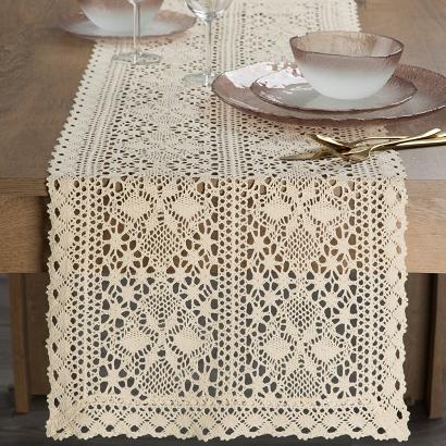Obrus dekoracyjny ażurowy MARY 40x140 Eurofirany jasnobeżowy