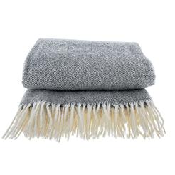 Koc wełniany z frędzlami 150x200 DIAGONAL wełna nowozelandzka grafit